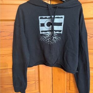 Cropped Black Hoodie with Colorado graphic.